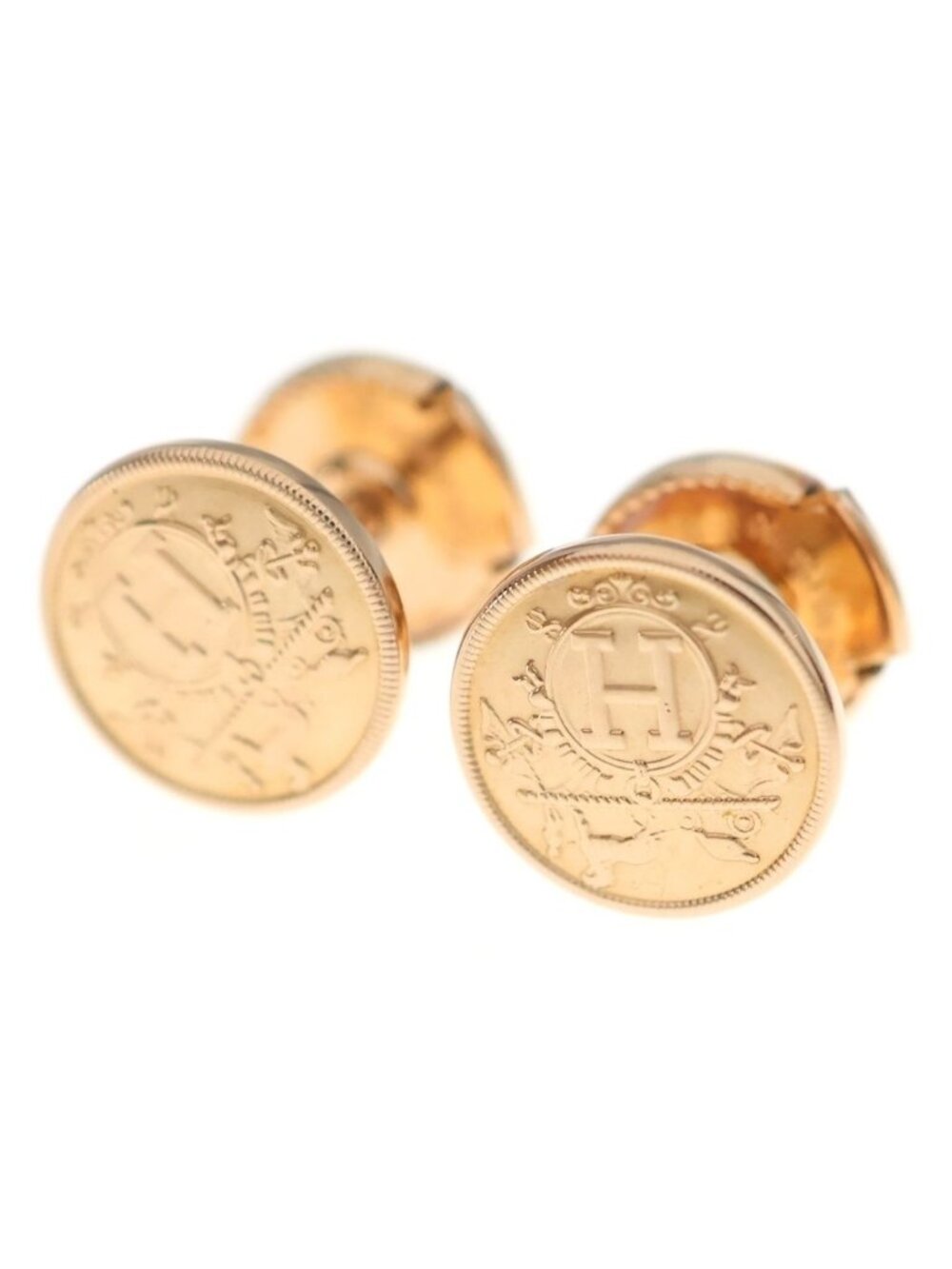 Hermes Ex-Libris Earrings Pink Gold